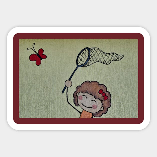 The girl with butterfly Sticker by IrenaUp